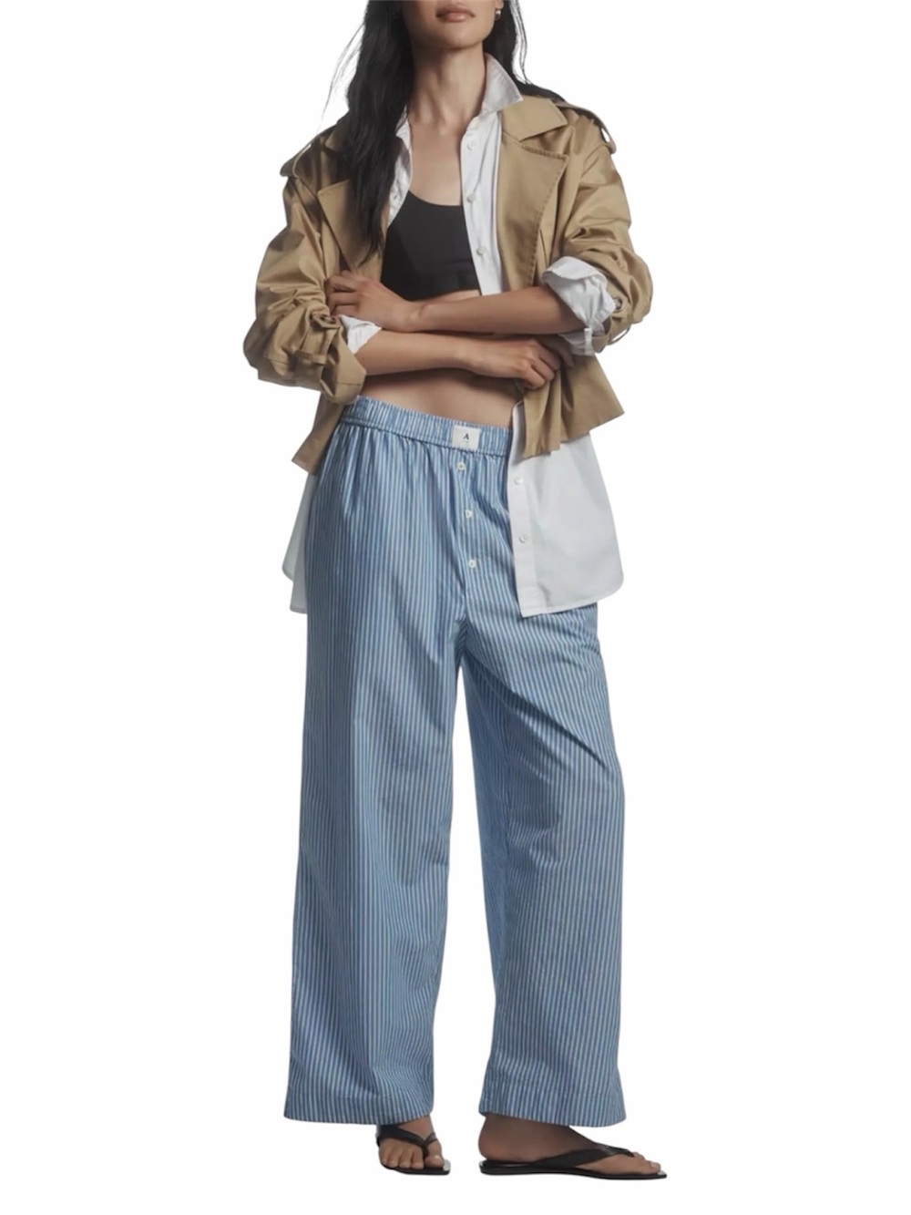 Anthropologie The Wren Boxer Pants Blue White Striped Pull On Wide Leg Crop XL